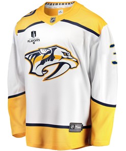 Nashville Predators Jeremy Lauzon 3 Away 2022 Stanley Cup Playoffs Breakaway Men Jersey - White - Robokeg