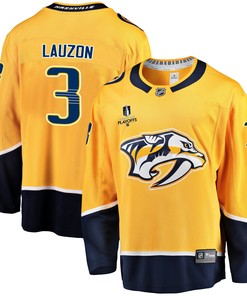 Nashville Predators Jeremy Lauzon 3 Home 2022 Stanley Cup Playoffs Breakaway Men Jersey - Gold - Robokeg