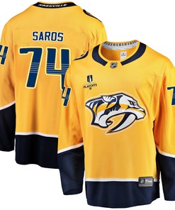 Nashville Predators Juuse Saros 74 Home 2022 Stanley Cup Playoffs Breakaway Men Jersey - Gold - Robokeg
