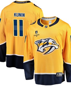 Nashville Predators Luke Kunin 11 Home 2022 Stanley Cup Playoffs Breakaway Men Jersey - Gold - Robokeg