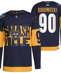 Nashville Predators Mark Borowiecki 2022 Stadium Series Navy 90 Jersey Primegreen Jersey - Robokeg