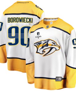 Nashville Predators Mark Borowiecki 90 Away 2022 Stanley Cup Playoffs Breakaway Men Jersey - White - Robokeg