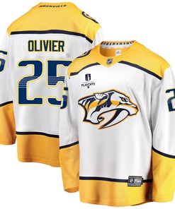 Nashville Predators Mathieu Olivier 25 Away 2022 Stanley Cup Playoffs Breakaway Men Jersey - White - Robokeg