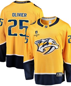 Nashville Predators Mathieu Olivier 25 Home 2022 Stanley Cup Playoffs Breakaway Men Jersey - Gold - Robokeg