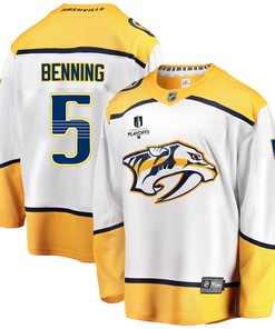 Nashville Predators Matt Benning 5 Away 2022 Stanley Cup Playoffs Breakaway Men Jersey - White - Robokeg