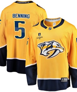 Nashville Predators Matt Benning 5 Home 2022 Stanley Cup Playoffs Breakaway Men Jersey - Gold - Robokeg