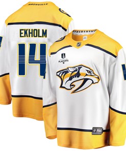 Nashville Predators Mattias Ekholm 14 Away 2022 Stanley Cup Playoffs Breakaway Men Jersey - White - Robokeg