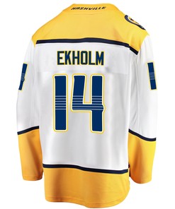 Nashville Predators Mattias Ekholm 14 Away 2022 Stanley Cup Playoffs Breakaway Men Jersey - White - Robokeg