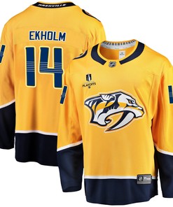 Nashville Predators Mattias Ekholm 14 Home 2022 Stanley Cup Playoffs Breakaway Men Jersey - Gold - Robokeg