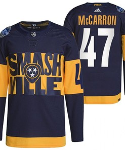 Nashville Predators Michael McCarron 2022 Stadium Series Navy 47 Jersey Primegreen Jersey - Robokeg