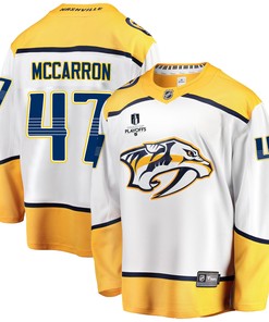 Nashville Predators Michael McCarron 47 Away 2022 Stanley Cup Playoffs Breakaway Men Jersey - White - Robokeg