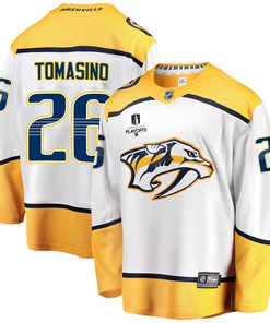 Nashville Predators Philip Tomasino 26 Away 2022 Stanley Cup Playoffs Breakaway Men Jersey - White - Robokeg