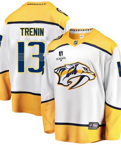 Nashville Predators Yakov Trenin 13 Away 2022 Stanley Cup Playoffs Breakaway Men Jersey - White - Robokeg