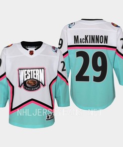 Nathan MacKinnon 29 Colorado Avalanche 2023 All-Star Game Jersey White Equipment - Robokeg