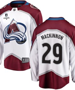 Nathan MacKinnon 29 Colorado Avalanche Stanley Cup 2023 Playoffs Patch Away Breakaway Men Jersey - White - Robokeg