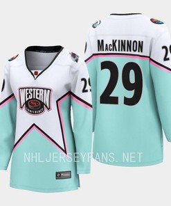 Nathan MacKinnon 29 Colorado Avalanche White 2023 All-Star Western Conference Jersey Women - Robokeg
