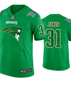New England Patriots #31 Jonathan Jones Jersey St. Patricks Day Kelly Green Lucky - Men - Robokeg