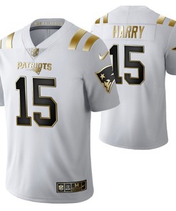 New England Patriots Nkeal Harry 15 2021 Nfl Golden Brandedition White Jersey Gift For Patriots Fans - Robokeg