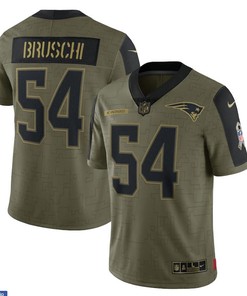 New England Patriots Tedy Bruschi 54 Nfl Olive 2021 Salute To Service Retired Player Men Jersey For Patriots Fans - Robokeg