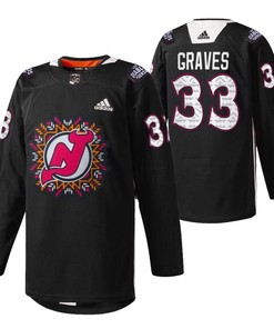 New Jersey Devils 33 Ryan Graves 2022 Hispanic Heritage Night Jersey Black Warm-Up Jersey - Robokeg