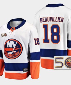 New York Islanders Anthony Beauvillier 18 2022-23 50th Anniversary White 18 Jersey Away - Robokeg