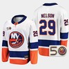 New York Islanders Brock Nelson 2022-23 50th Anniversary White 29 Jersey Away - Robokeg