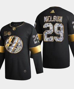 New York Islanders Brock Nelson 29 Golden Diamond Black 2022-23 Jersey 50th Anniversary - Robokeg