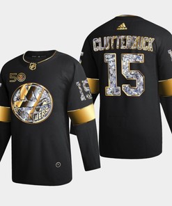 New York Islanders Cal Clutterbuck 15 Golden Diamond Black 2022-23 Jersey 50th Anniversary - Robokeg