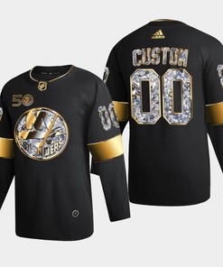 New York Islanders Custom 00 Golden Diamond Black 2022-23 Jersey 50th Anniversary - Robokeg