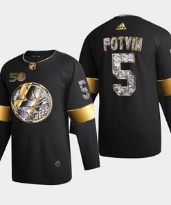 New York Islanders Denis Potvin 5 Golden Diamond Black 2022-23 Jersey 50th Anniversary - Robokeg