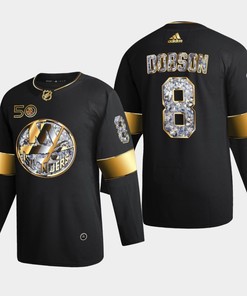 New York Islanders Noah Dobson 8 Golden Diamond Black 2022-23 Jersey 50th Anniversary - Robokeg