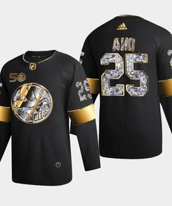 New York Islanders Sebastian Aho 25 Golden Diamond Black 2022-23 Jersey 50th Anniversary - Robokeg