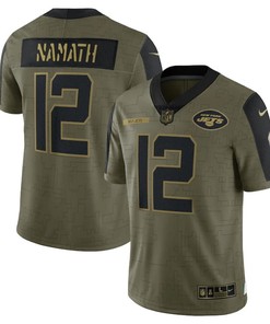 New York Jets Joe Namath 12 Nfl Olive 2021 Salute To Service Retired Player Men Jersey For Jets Fans - Robokeg
