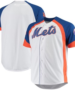 New York Mets Big & Tall Colorblock Full-snap Jersey - White/royal Mlb - Robokeg