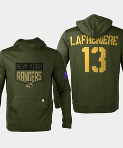 New York Rangers 13 Alexis Lafreniere 2022 Salute to Service Olive Pullover - Robokeg