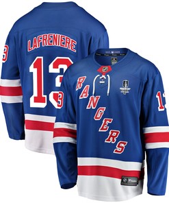 New York Rangers Alexis Lafreniere 13 Home 2022 Stanley Cup Final Breakaway Men Jersey - Blue - Robokeg