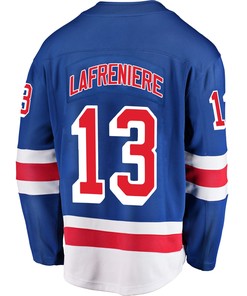 New York Rangers Alexis Lafreniere 13 Home 2022 Stanley Cup Final Breakaway Men Jersey - Blue - Robokeg