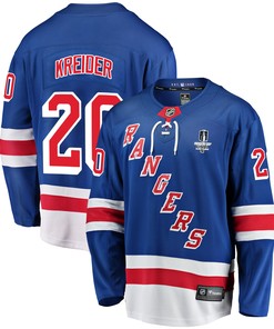 New York Rangers Chris Kreider 20 Home 2022 Stanley Cup Final Breakaway Men Jersey - Blue - Robokeg