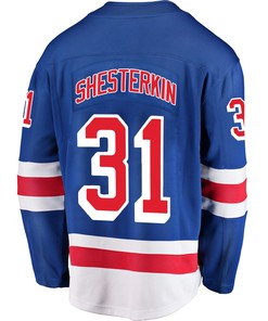 New York Rangers Igor Shesterkin 31 Home 2022 Stanley Cup Champions Breakaway Men Jersey - Blue - Robokeg