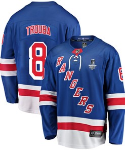 New York Rangers Jacob Trouba 8 Home 2022 Stanley Cup Final Breakaway Men Jersey - Blue - Robokeg
