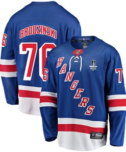 New York Rangers Jonny Brodzinski 76 Home 2022 Stanley Cup Final Breakaway Men Jersey - Blue - Robokeg