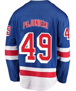New York Rangers Lauri Pajuniemi 49 Home 2022 Stanley Cup Final Breakaway Men Jersey - Blue - Robokeg