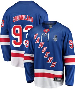 New York Rangers Mika Zibanejad 93 Home 2022 Stanley Cup Final Breakaway Men Jersey - Blue - Robokeg
