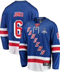 New York Rangers Zac Jones 6 Home 2022 Stanley Cup Champions Breakaway Men Jersey - Blue - Robokeg