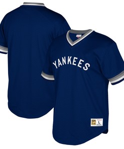 New York Yankees Mitchell & Ness Big & Tall Cooperstown Collection Mesh Wordmark V-neck Jersey - Navy Mlb - Robokeg