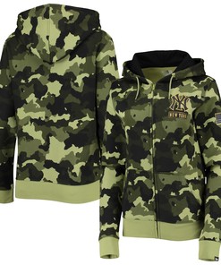 New York Yankees New Era Womens 2022 Mlb Armed Forces Day Camo Full-zip Hoodie - Green - Robokeg