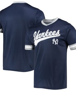 New York Yankees Stitches Cooperstown Collection V-neck Team Color Jersey - Navy/gray Mlb - Robokeg