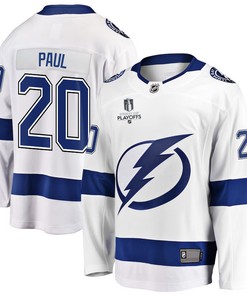 Nicholas Paul 20 Tampa Bay Lightning Stanley Cup 2023 Playoffs Patch Away Breakaway Men Jersey - White - Robokeg