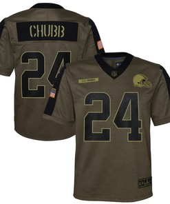 Nick Chubb Cleveland Browns 2021 Salute To Service Game Jersey - Olive Nfl - Robokeg