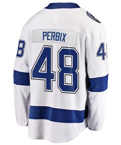 Nick Perbix 48 Tampa Bay Lightning Stanley Cup 2023 Playoffs Patch Away Breakaway Men Jersey - White - Robokeg